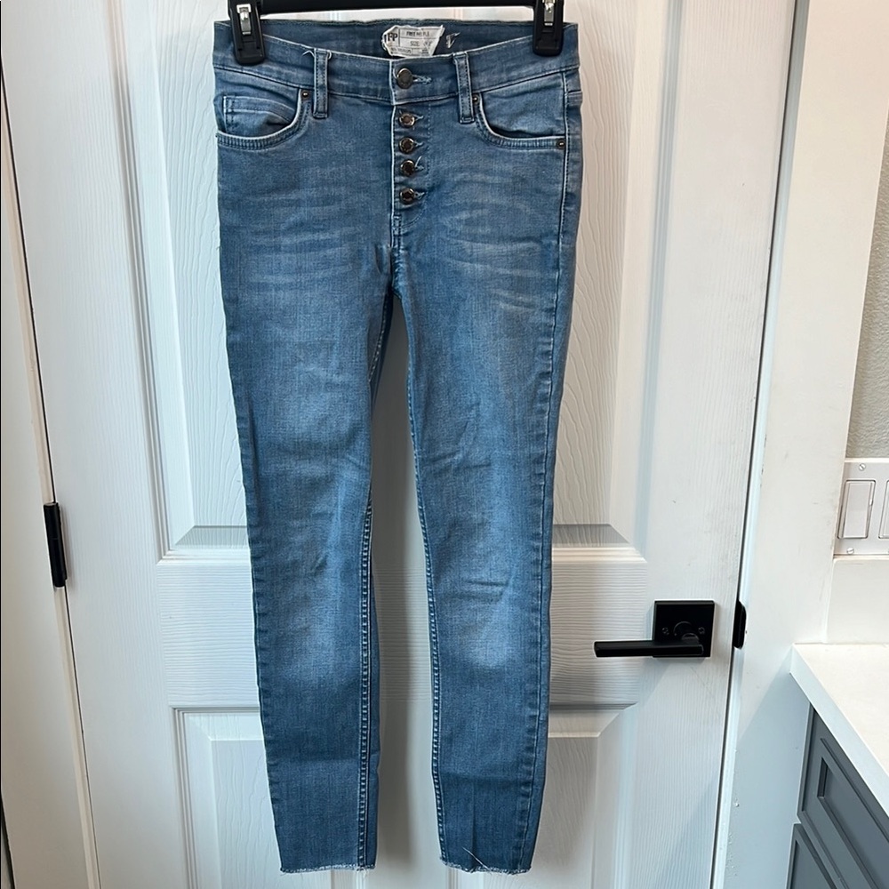 Free People Button-Fly Blue Denim Jeans